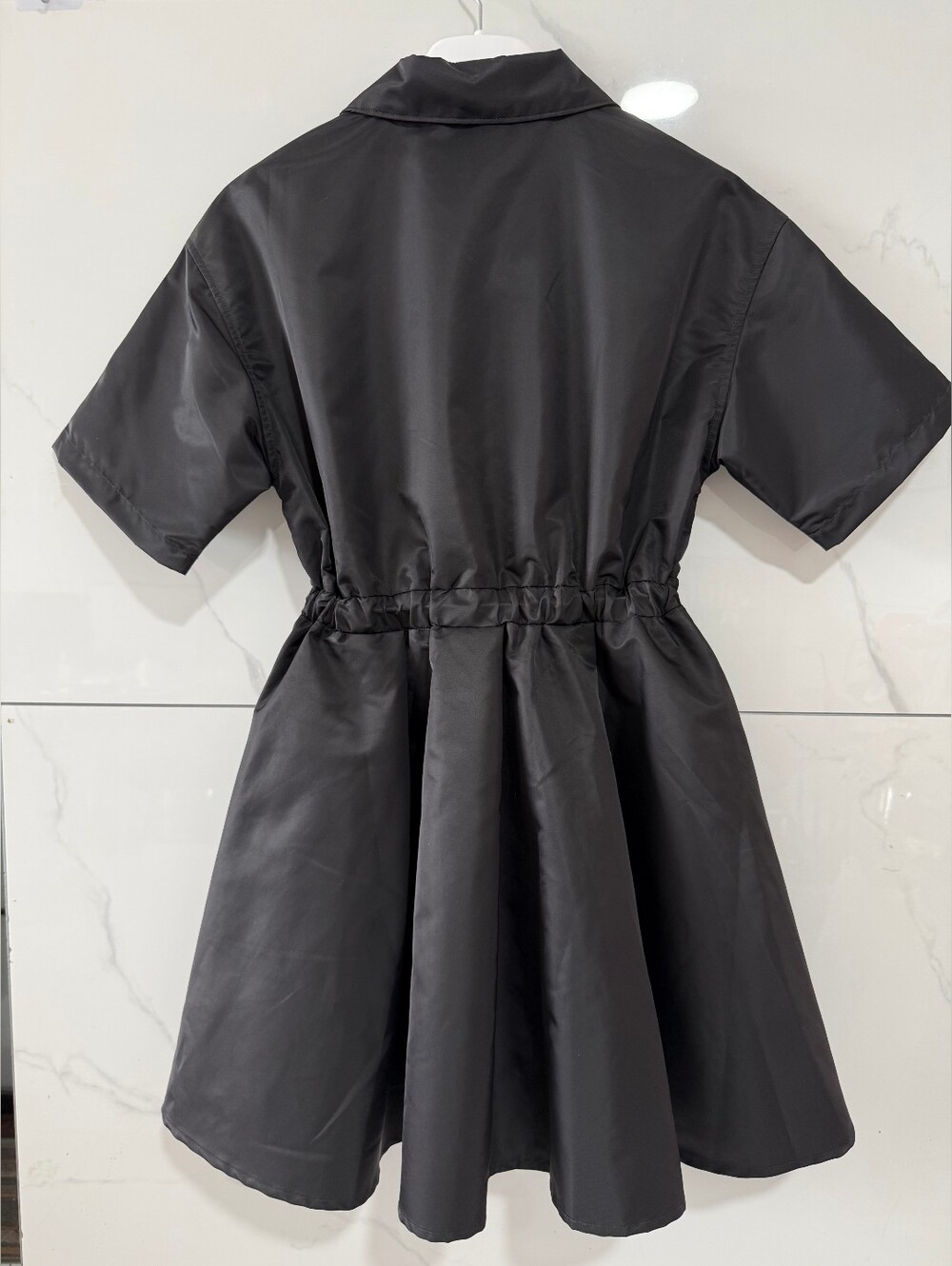 Prada Black Short-Sleeve Drawstring A-Line Mini Dress - Picture 2 of 13